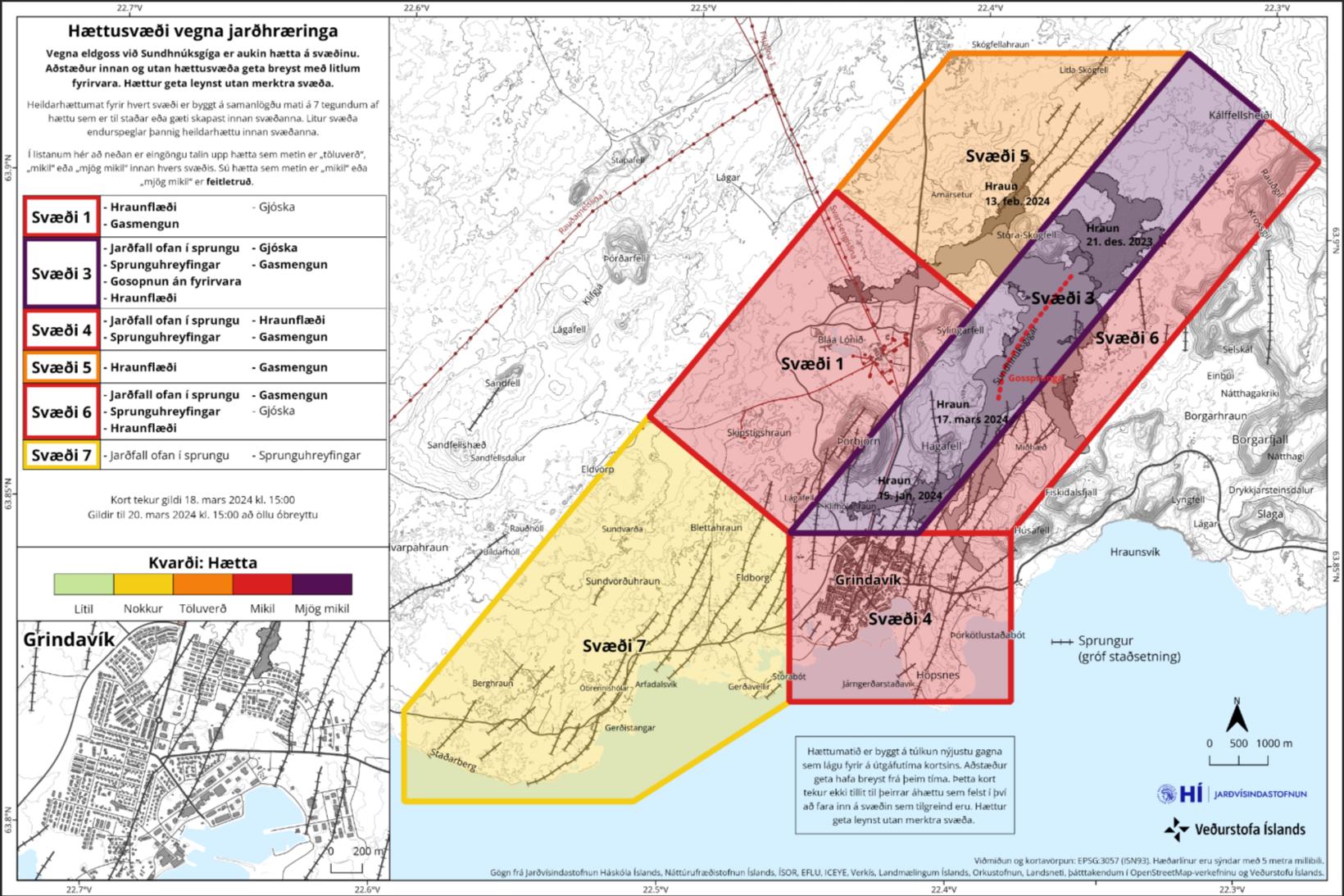Le danger est toujours considérable à Grindavík selon la carte.