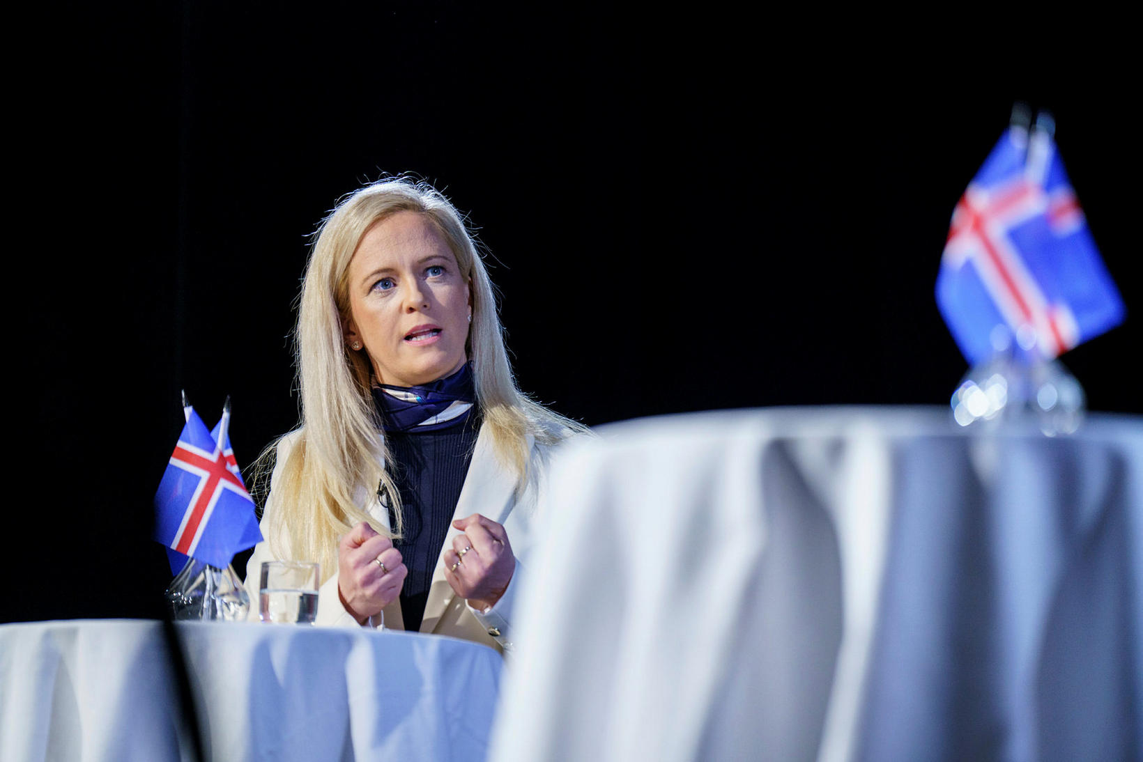 Halla Hrund Logadóttir lors d'une réunion organisée par Morgunblaðið et …