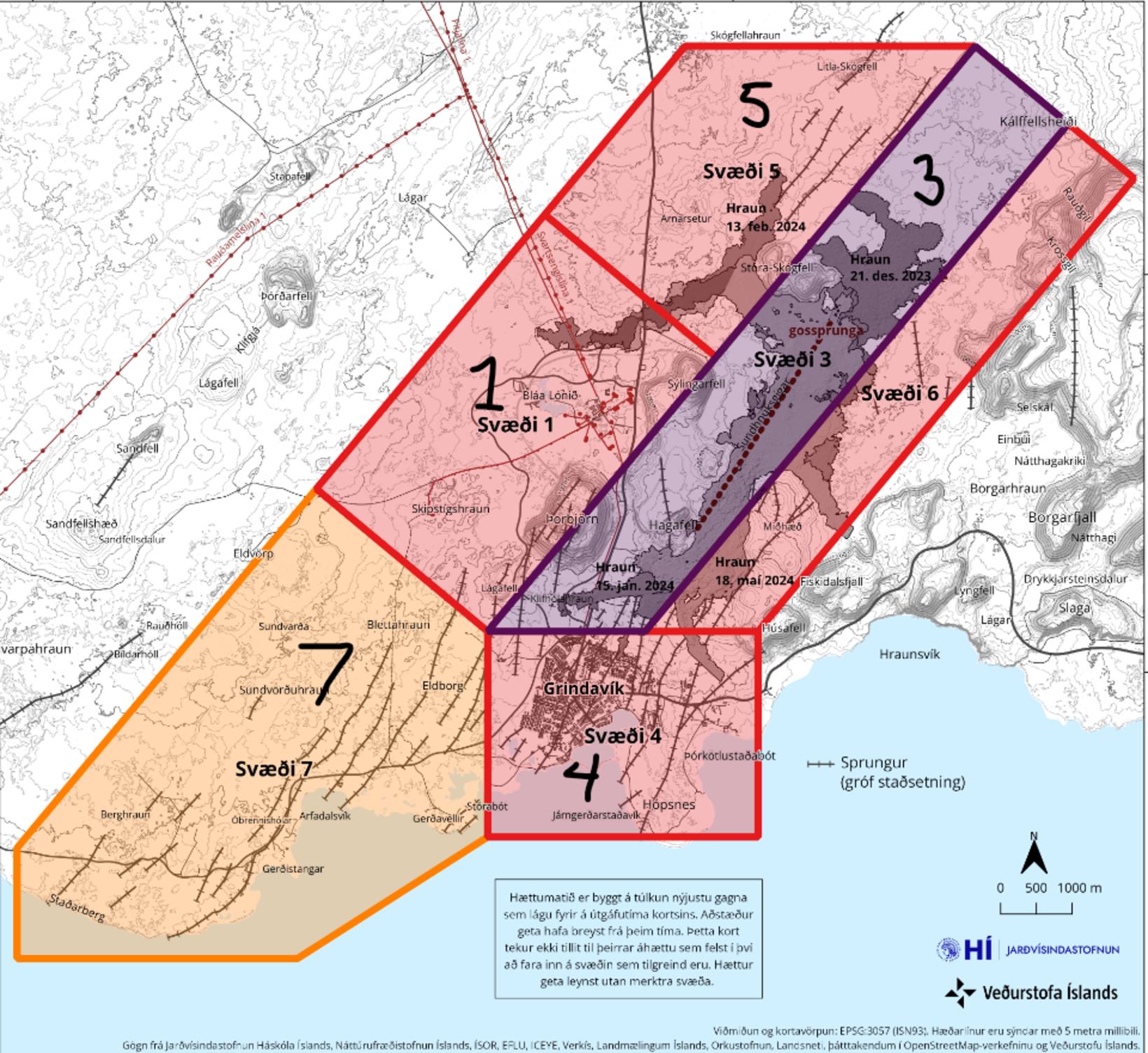Grindavík est dans la zone 4, mais dans les zones 1, 4, 5…