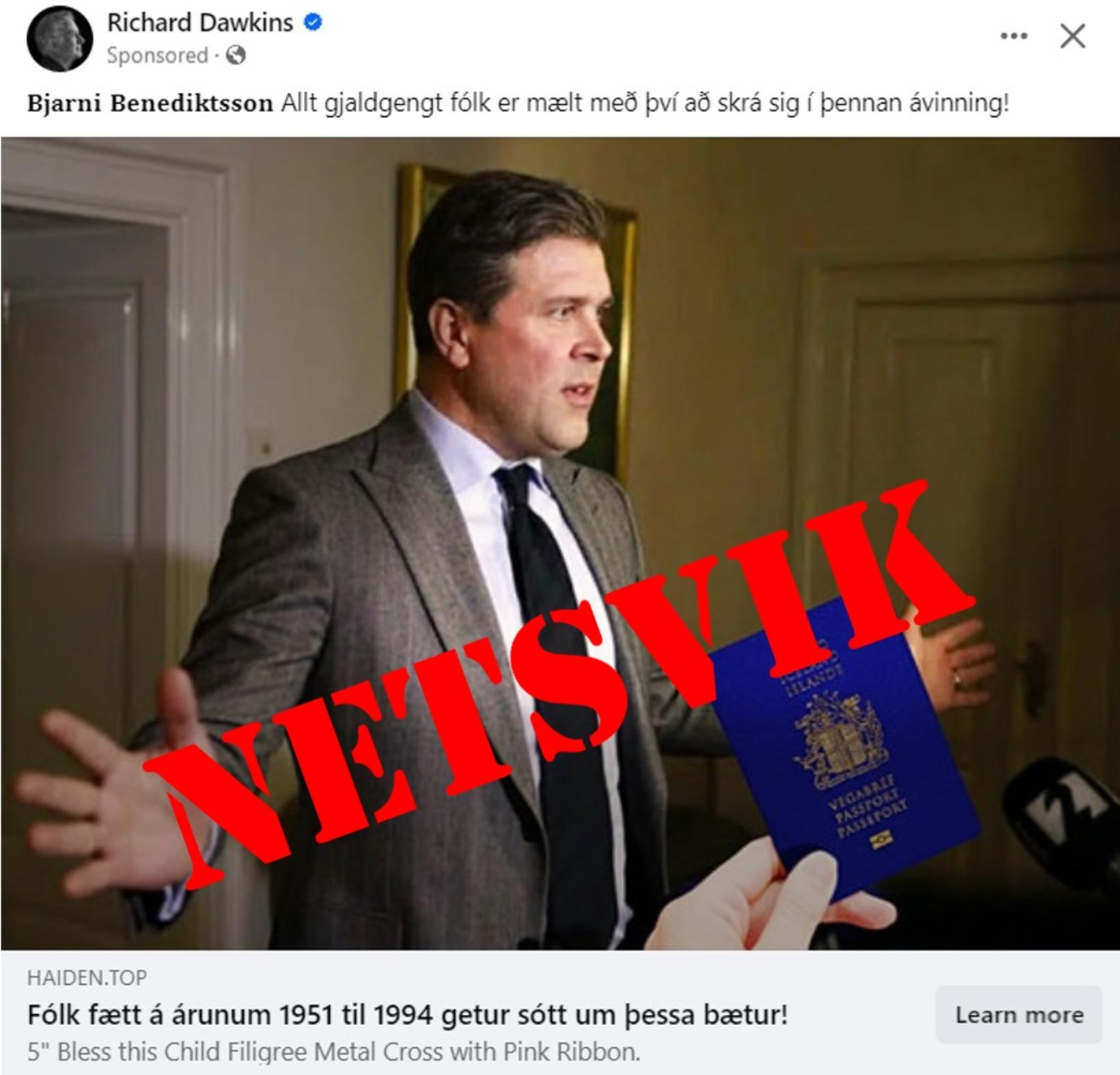 Voici un exemple de publication frauduleuse sur Facebook.