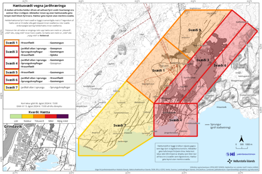 Une carte d'évaluation des risques de la zone proche de Svartsengi