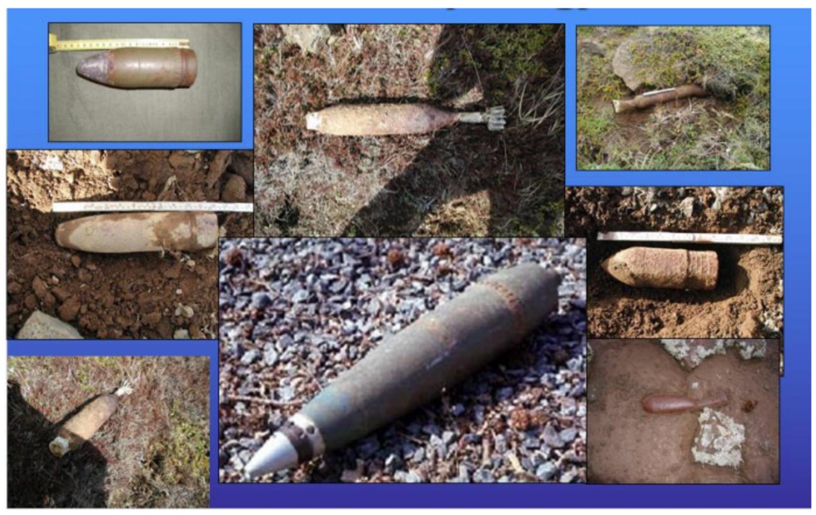 Des bombes qui ont été trouvées dans la zone.