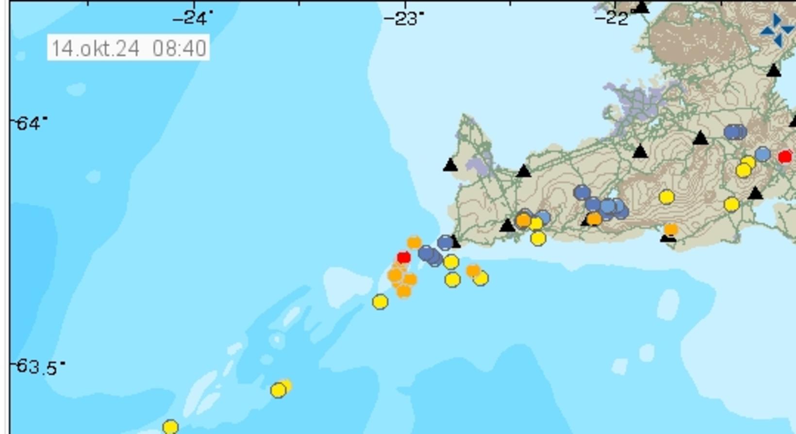 Une série de tremblements de terre ont été mesurés sur la crête de Reykjanes…