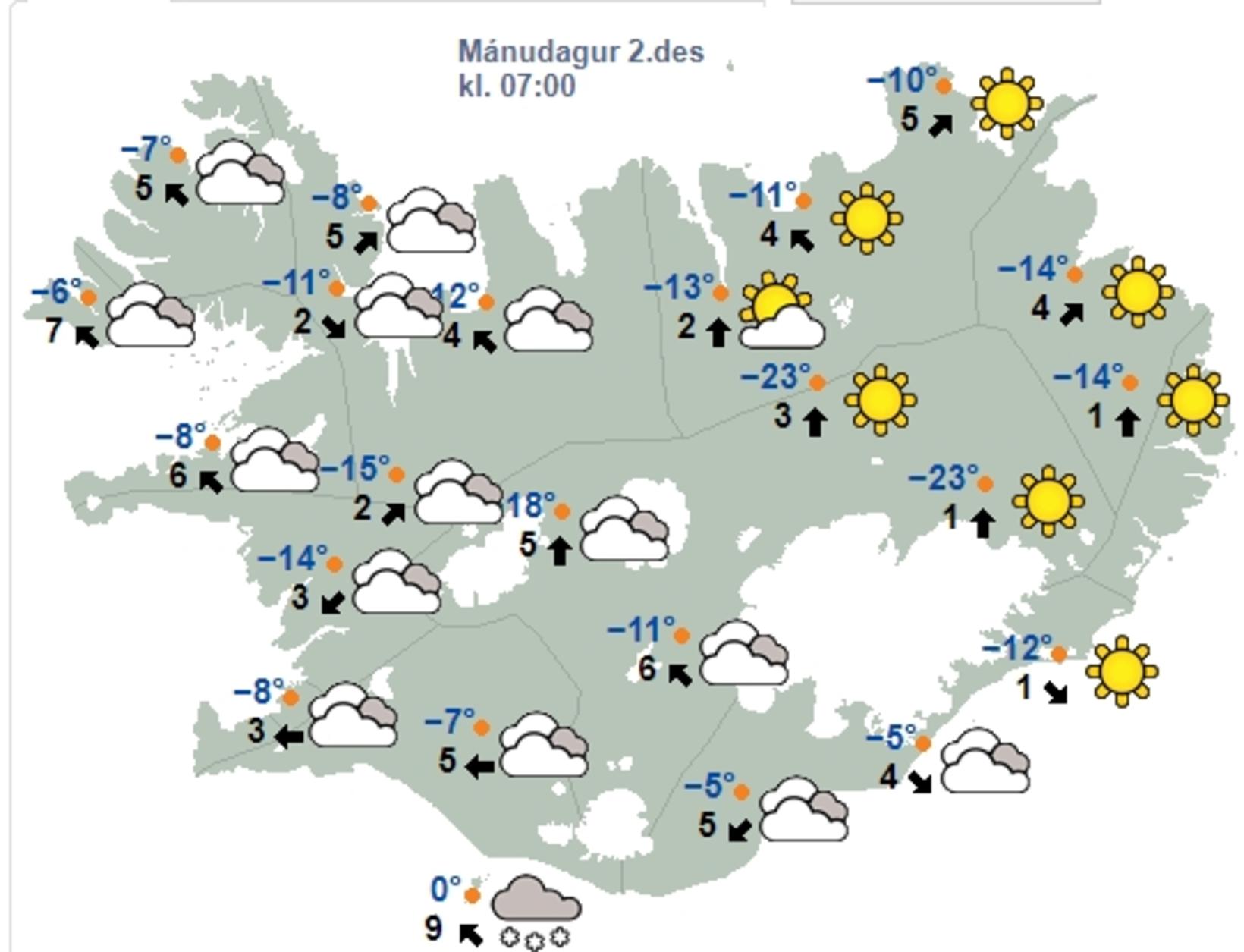 Carte météo du Bureau météorologique islandais à 7 heures du matin…